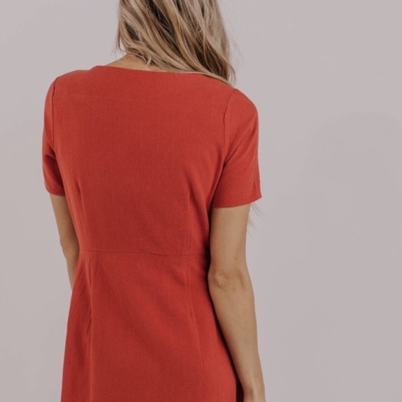 NWT Roolee Scalloped Linen Blend Button Down Red Pink Short Sleeve Dress… - Picture 2 of 11